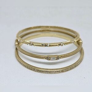 Lia Sophia Gold Crystal Bangle Set of 3 – Stackable Glam Bracelets